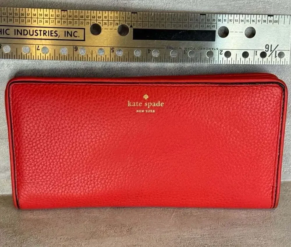 Kate‎ Spade New York Bright Red Pebble Leather Bifold Long Wallet